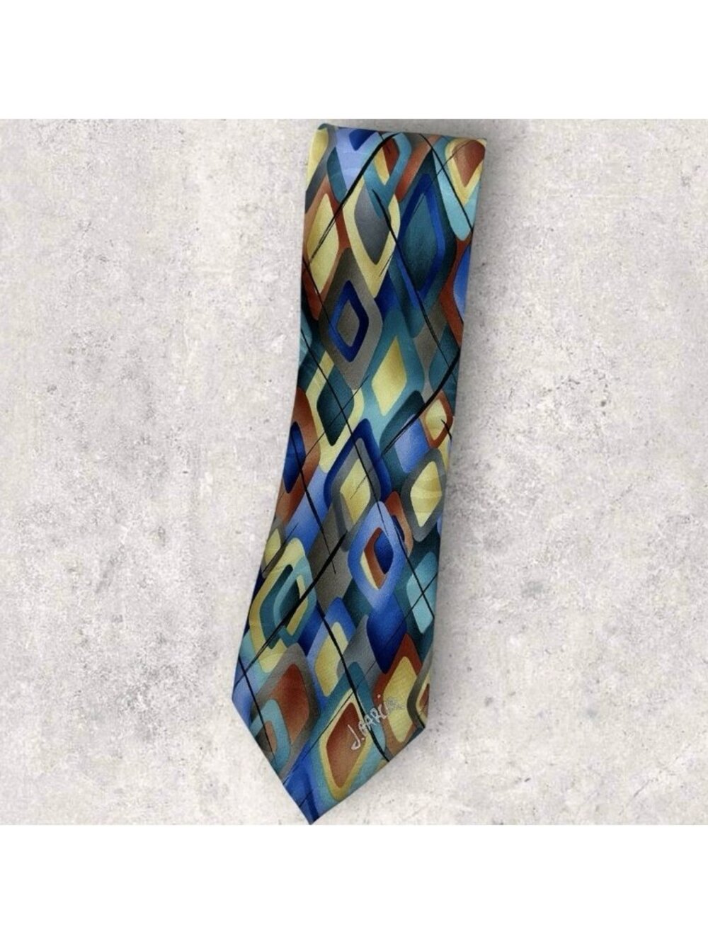 J. GARCIA Silk Tie XL Blue Green Orange Art W:3.5" EUC